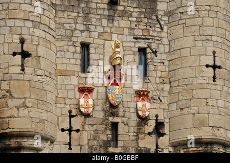 Stemmi ARALDICI SU MICKLEGATE BAR YORK muro romano estate Foto Stock