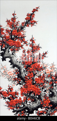 Pittura cinese di prugna Fiore di neve Foto Stock