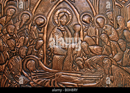 Icona di rame, greci ortodossi convento di Sednaya, Saidnaya, Siria, Medio Oriente Foto Stock