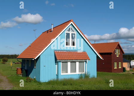 Casa a Findhorn Foundation, ecovillage in Scozia, Regno Unito Foto Stock