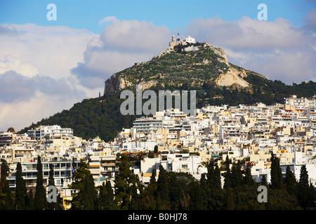 Agios Georgios Cappella, Cappella di San Giorgio sulla cima di Monte Lycabettus o Mt. Lykavittos, Atene, Grecia Foto Stock