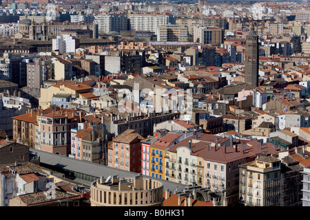 Vista sui tetti, tetti di Saragozza o Saragozza, Castiglia, Aragona, Spagna, Europa Foto Stock