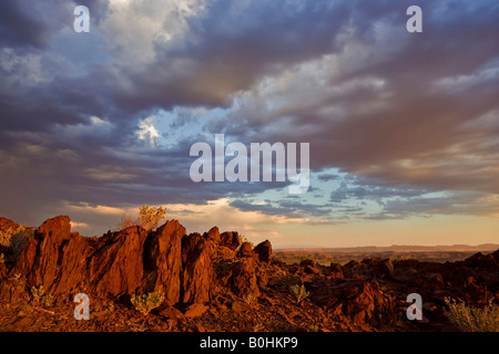 Ultima luce della sera oltre il Damaraland e il Kaokoveld, Namibia, Africa Foto Stock