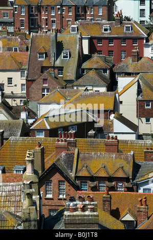 Tetti della Città Vecchia in Hastings, Sussex Foto Stock