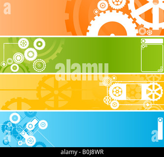 Illustrazione di vettore di quattro diversi tecnologica e industriale di banner web o sfondi estremamente dettagliati in vari colori Foto Stock