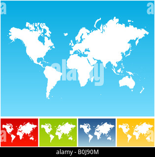 Illustrazione Vettoriale di cinque diverse mappe del mondo su vivid sfondi sfumati Foto Stock