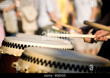 Japanese Taiko drumming, close-up Foto Stock