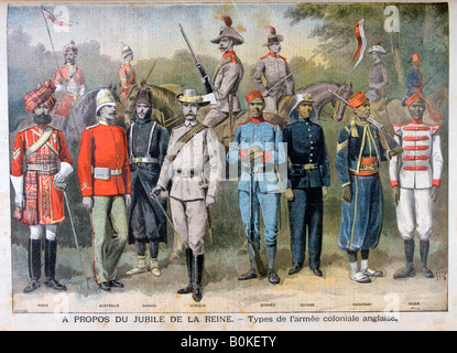 Uniformi militari della British esercito coloniale, 1897. Artista: Henri Meyer Foto Stock