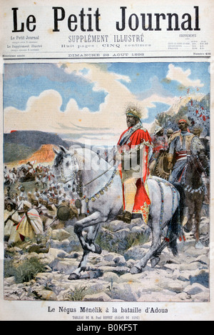 Negus di Etiopia, Menelik II, nella battaglia di Adoua', 1898. Artista: F Meaulle Foto Stock