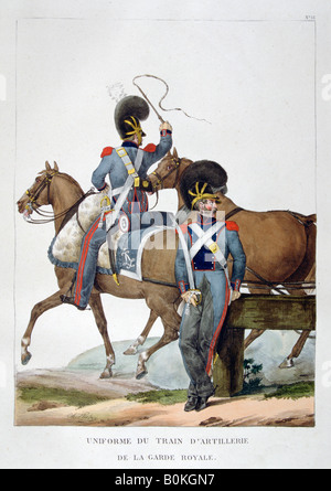 Uniforme di un reggimento di artiglieria a cavallo il treno della guardia reale, Francia, 1823. Artista: Charles Etienne Pierre Motte Foto Stock