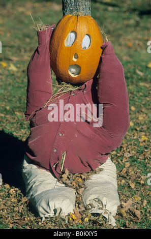 Stati Uniti d'America Vermont, area di Woodstock, zucca persona autunno Foto Stock