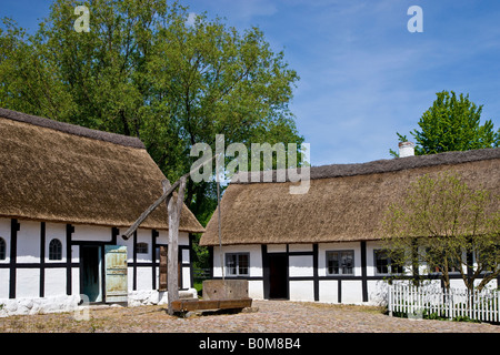 Vecchia casa colonica con il tetto di paglia Foto Stock