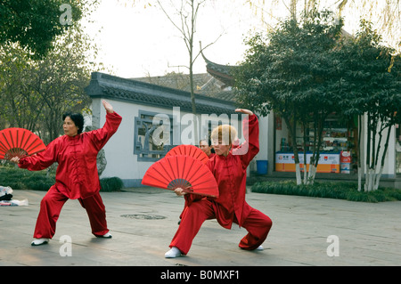 Donne praticare il tai chi a West Lake Hangzhou nella provincia di Zhejiang Cina Foto Stock