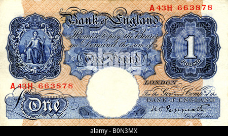 1940 Mint Bank of England una libbra nota con firma di K O Peppiatt Capo cassiere per solo uso editoriale Foto Stock