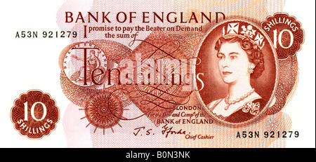 Anni sessanta Mint Bank of England dieci scellini nota con firma di J S Fforde Capo cassiere per solo uso editoriale Foto Stock