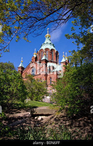 Cattedrale Uspensky in Helsinki Finlandia costruito 1868 è la più grande cattedrale ortodossa in Europa occidentale Foto Stock