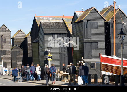 Net capanne noto come net negozi Rock una strada Nore Hastings maritime heritage zona Foto Stock