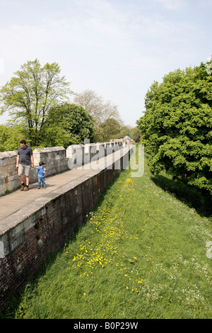 Vista lungo le mura romane verso victoria bar terrazza newton york North Yorkshire England Regno Unito Foto Stock