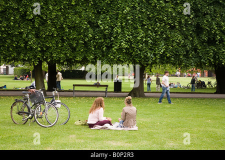 Giovani danesi picnic in Rosenborg hanno, Copenhagen, Danimarca. Foto Stock