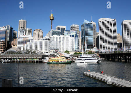 La vista sul Darling Harbour Sydney, Nuovo Galles del Sud Australia da HMAS Vampire al di fuori del Museo Marittimo Foto Stock