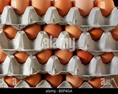 Close up di un uovo di pila di vaschette impilate una sull'altra Foto Stock