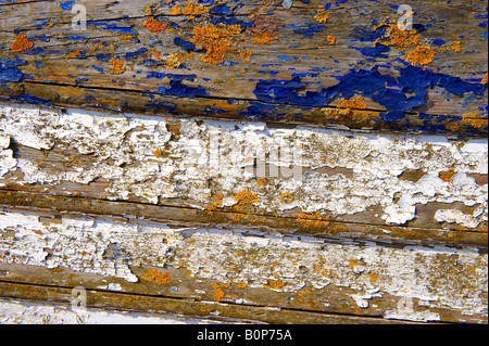 Close up di pannelli di legno di una vecchia imbarcazione in legno Foto Stock