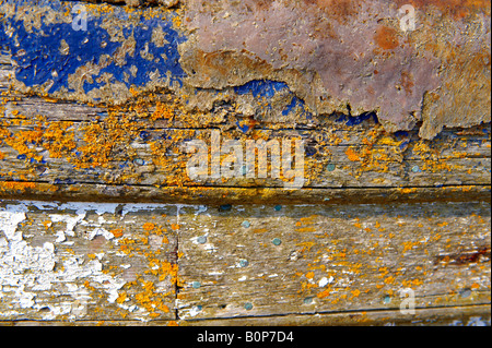 Close up di pannelli di legno di una vecchia imbarcazione in legno Foto Stock