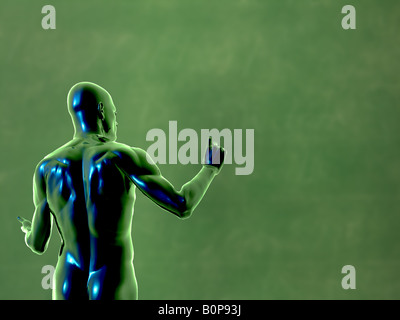 Robot umanoide scrivendo su una lavagna Foto Stock