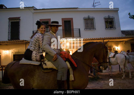 Giovane a cavallo a El Rocío Foto Stock