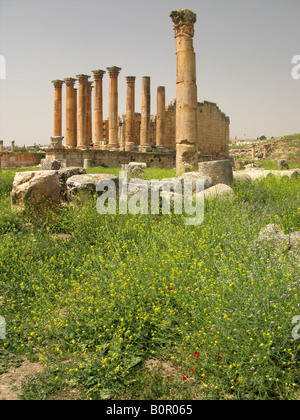 Tempio romano nell'antica città di Jerash nel nord della Giordania Giordania, Medio Oriente Foto Stock