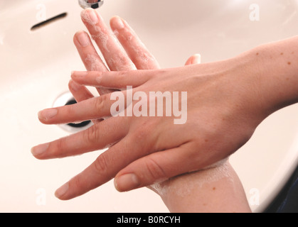 Handwashing - pulizia del dorso della mano Foto Stock