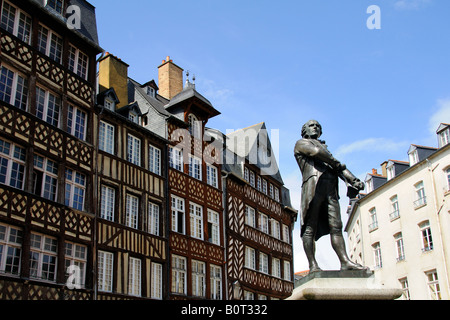 Case medievali del centro storico di Rennes Bretagna Francia Foto Stock