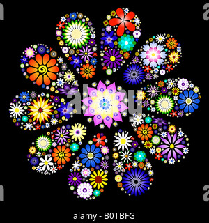 Flower design della testa è creato con fiori digitale contro uno sfondo nero Foto Stock