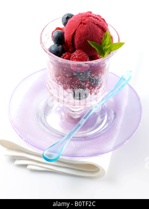 Il sorbetto di lamponi congelati dessert cibo editoriale Foto Stock