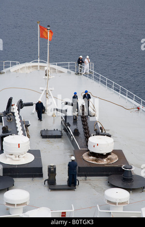 Cunard QE2 bow portare la catena di ancoraggio Foto Stock