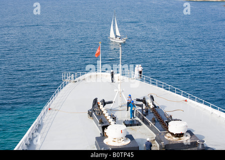 Cunard QE2 bow portare la catena di ancoraggio Foto Stock