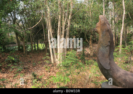 Testa di serpenti da causeway a Beng Mealea negli alberi vicino a Phnom Kulen 25 miglia a est di Angkor Cambogia Foto Stock