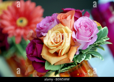 Rosa, arancione, rosso e viola le rose utilizzato come fiori di nozze Foto Stock