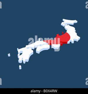 La bandiera giapponese nella forma del Giappone Foto Stock