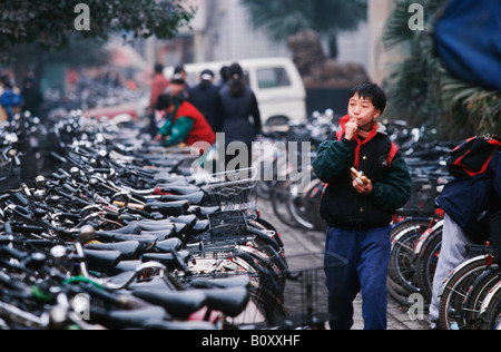 Biciclette parcheggiate, Cina Sichuan, Chengdu Foto Stock