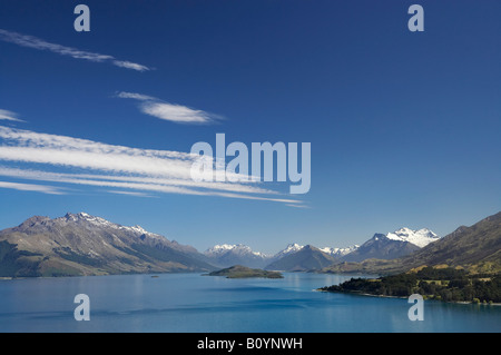 Vista verso Glenorchy sul lago Wakatipu Queenstown regione Isola del Sud della Nuova Zelanda Foto Stock