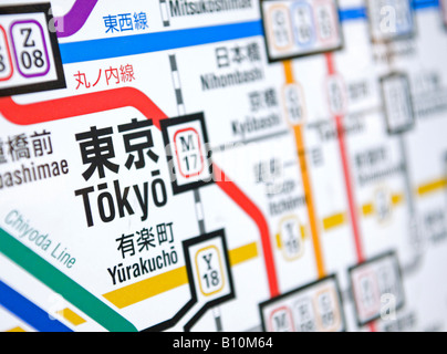 Dettaglio della mappa della rete della metropolitana di Tokyo nella stazione Giappone 2008 Foto Stock