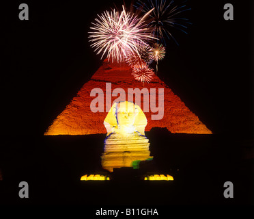 SON ET LUMIERE grande piramide SPHINX ROVINE GIZA Cairo Egitto Foto Stock