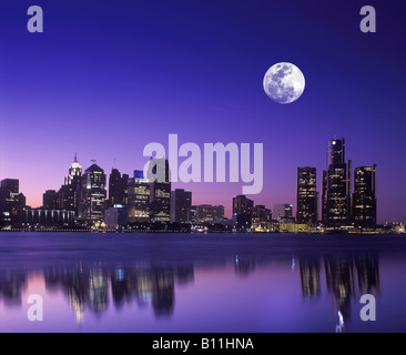 SKYLINE DEL CENTRO Fiume Detroit DETROIT MICHIGAN STATI UNITI Foto Stock