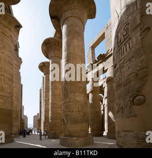 Pilastri nella grande Hypostyle Hall, Distretto di Amon, il Tempio di Karnak e Luxor, la Valle del Nilo, Egitto Foto Stock