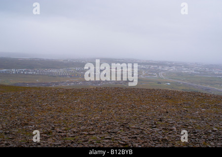 Vista verso il porto su Reykjavik Islanda nel settembre 2007 su un vento freddo e tempestoso giorno Foto Stock