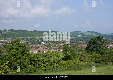 Vista sulla valle Findon dalla sommità del South Downs Sussex England Foto Stock