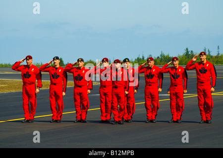 Forze canadesi Skyhawks parachute team salutare la folla in Nova Scotia International Air Show. Foto Stock