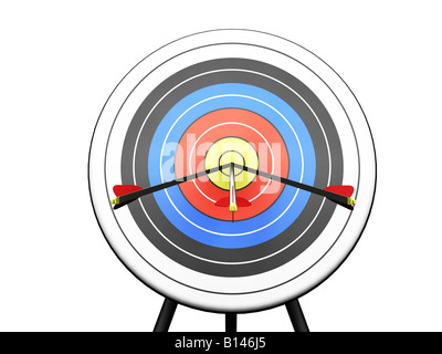 3D render di frecce di colpire il bersaglio Foto Stock