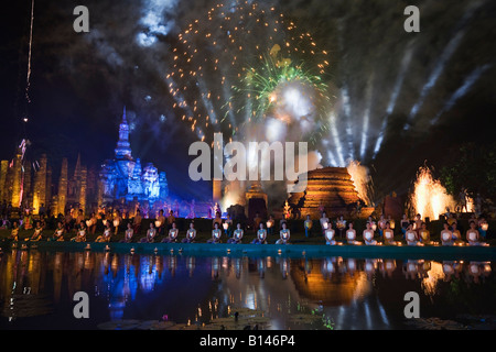 Spettacolo di suoni e luci - Sukhothai, provincia di Sukhothai, Thailandia Foto Stock